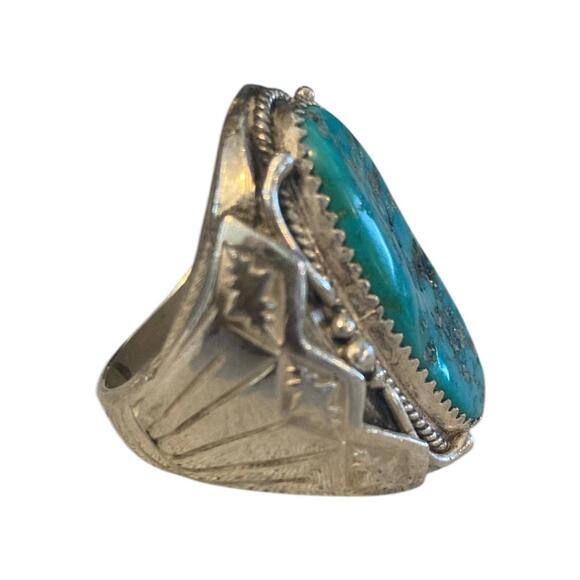 Native American Navajo Richard Begay Sterling Silver Turquoise Ring 10.25 - Picture 5 of 14
